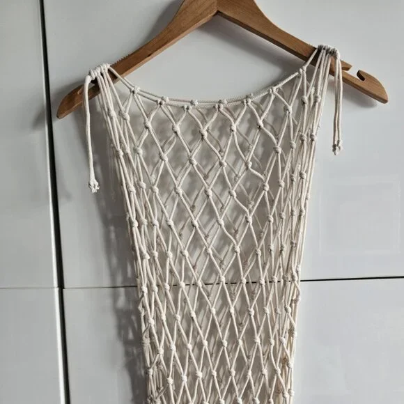 NEW Cream Bohemian Macrame ROPE NET DRESS - Picture 7 of 12